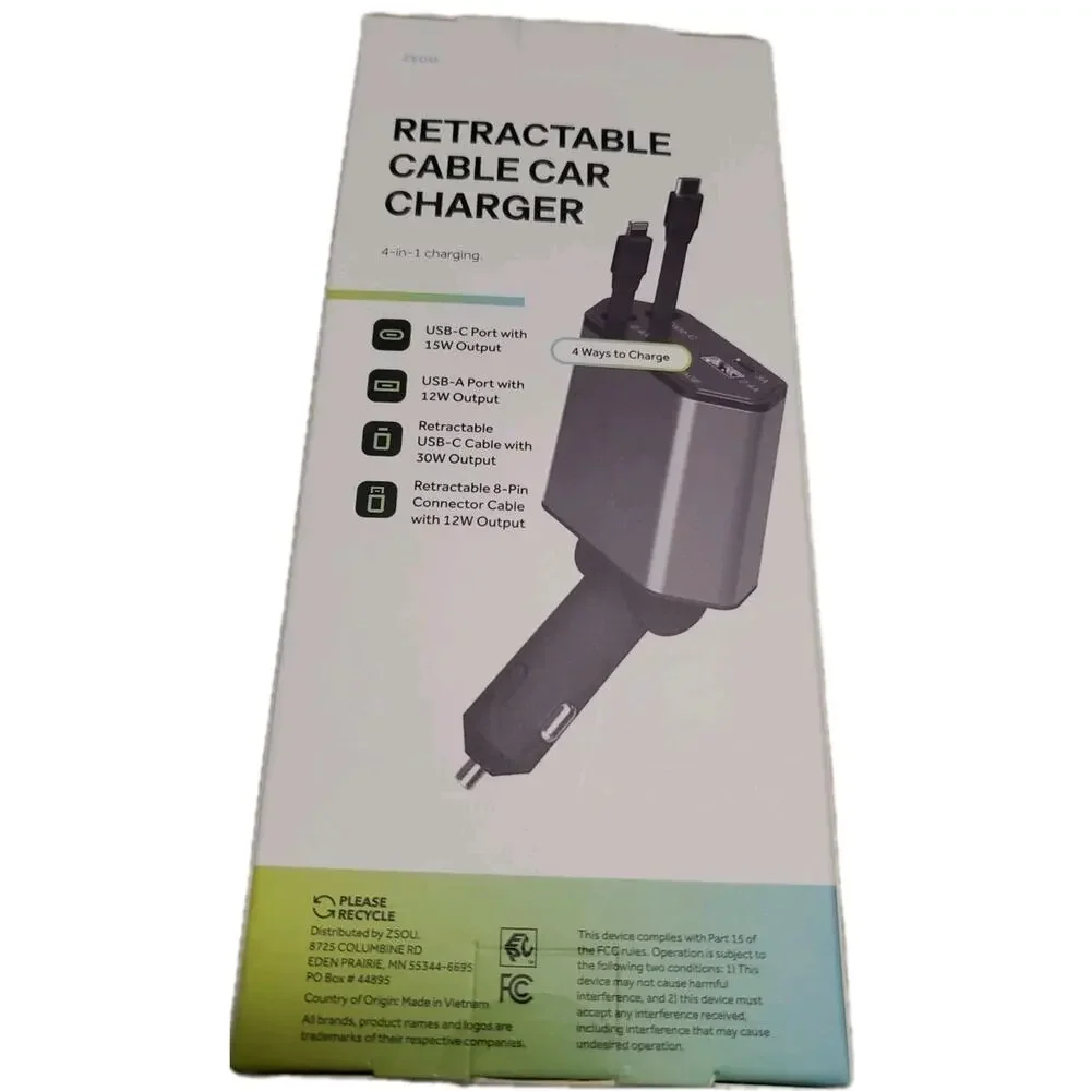 Retractable cable car charger 4-in-1 New Open Box